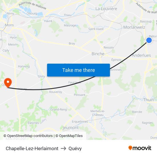 Chapelle-Lez-Herlaimont to Quévy map