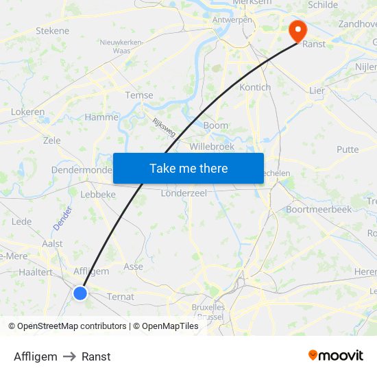 Affligem to Ranst map