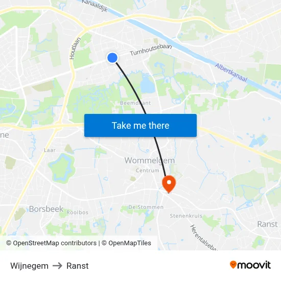 Wijnegem to Ranst map