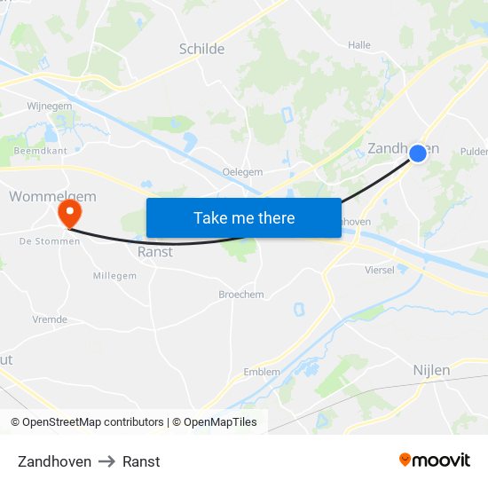 Zandhoven to Ranst map