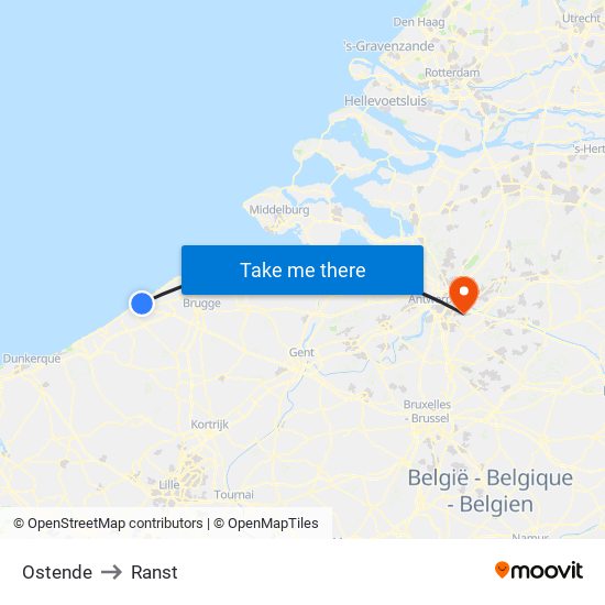 Ostende to Ranst map