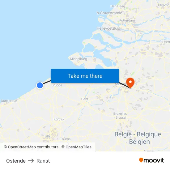 Ostende to Ranst map