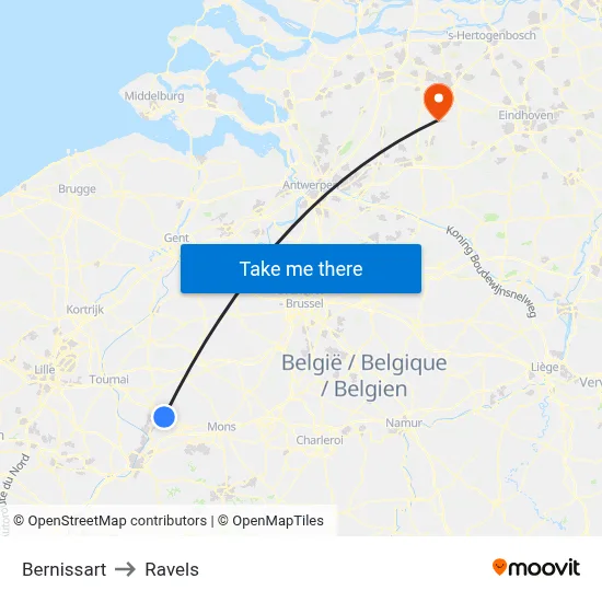 Bernissart to Ravels map