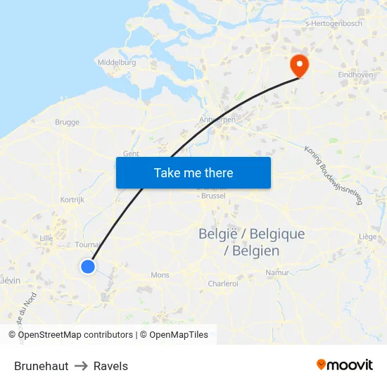 Brunehaut to Ravels map