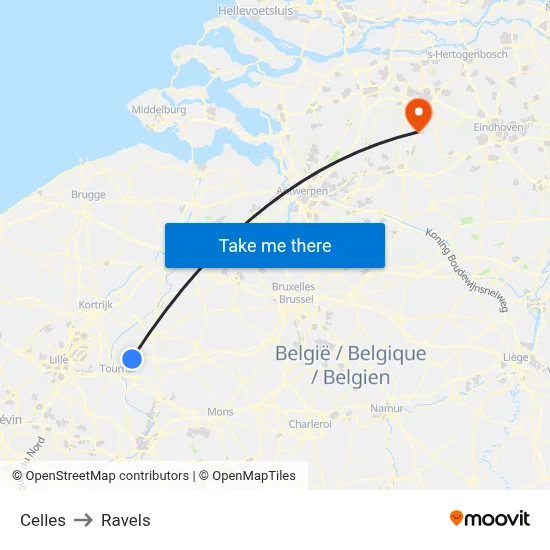 Celles to Ravels map