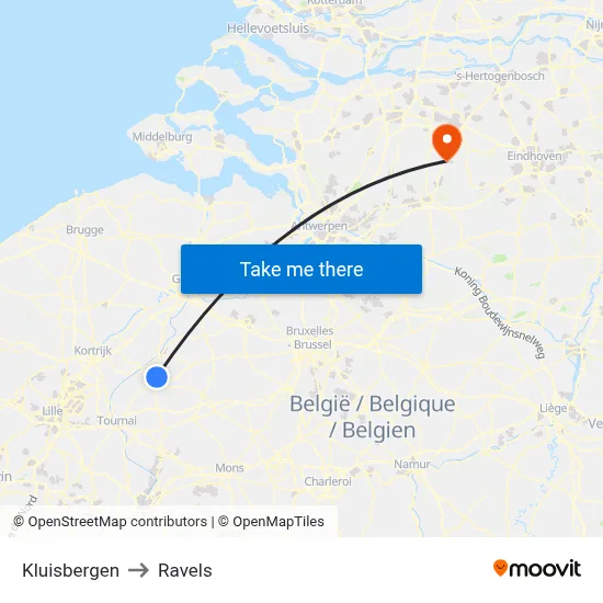 Kluisbergen to Ravels map