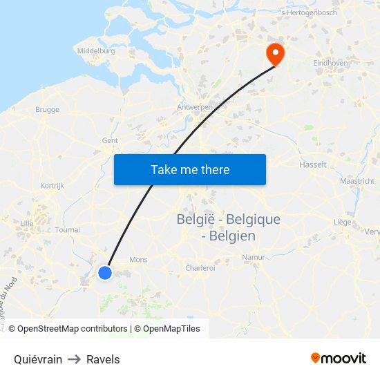 Quiévrain to Ravels map