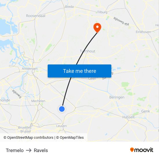 Tremelo to Ravels map