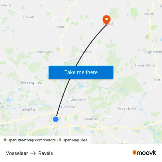 Vosselaar to Ravels map