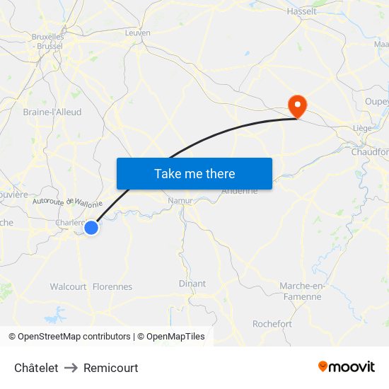 Châtelet to Remicourt map