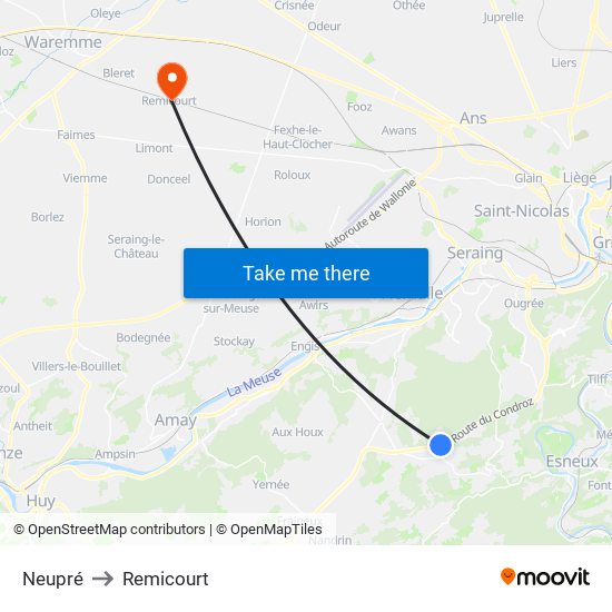 Neupré to Remicourt map