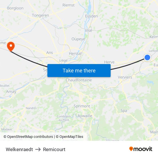 Welkenraedt to Remicourt map