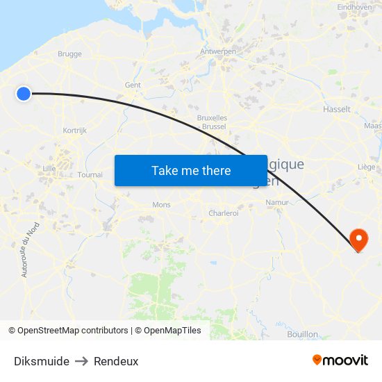 Diksmuide to Rendeux map