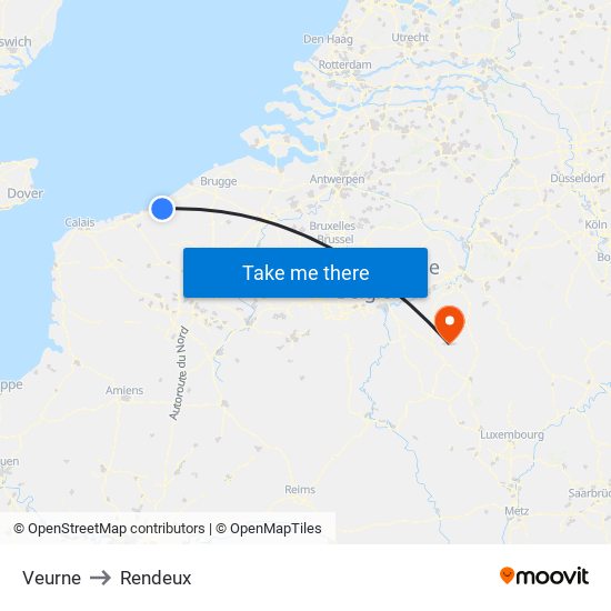 Veurne to Rendeux map