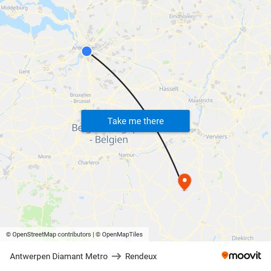 Antwerpen Diamant Metro to Rendeux map