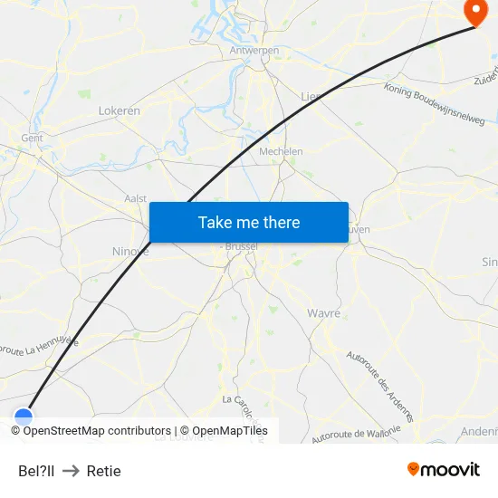 Bel?Il to Retie map