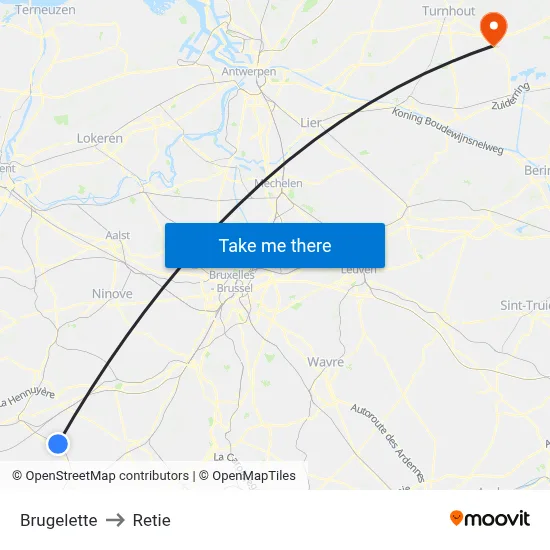 Brugelette to Retie map