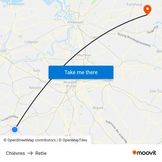 Chièvres to Retie map