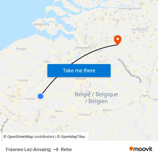 Frasnes-Lez-Anvaing to Retie map