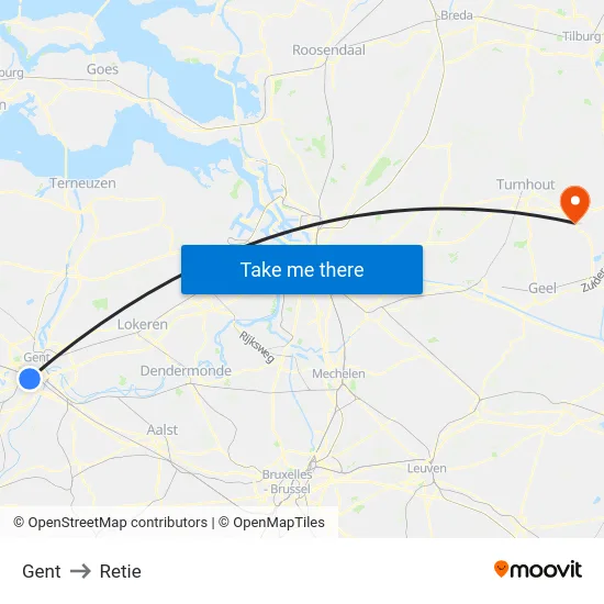Gent to Retie map