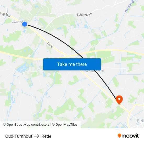 Oud-Turnhout to Retie map