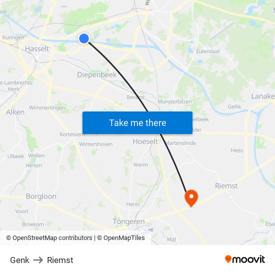Genk to Riemst map