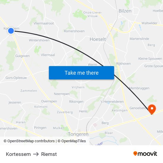 Kortessem to Riemst map