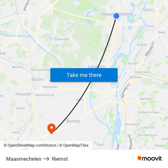 Maasmechelen to Riemst map