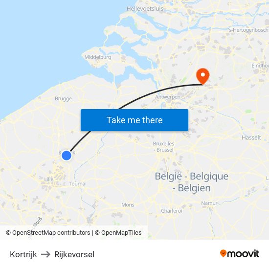 Kortrijk to Rijkevorsel map
