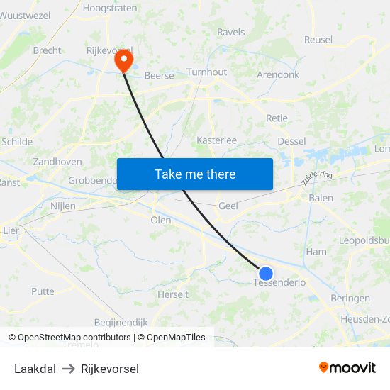 Laakdal to Rijkevorsel map