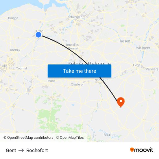 Gent to Rochefort map
