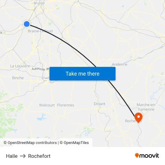Halle to Rochefort map