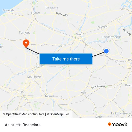 Aalst to Roeselare map