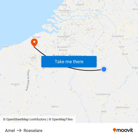 Amel to Roeselare map