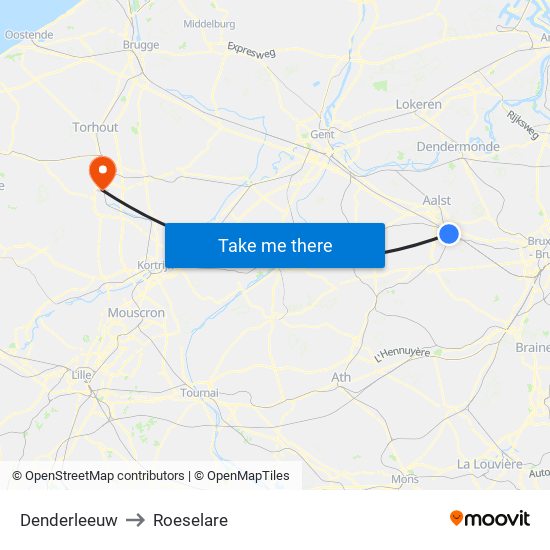 Denderleeuw to Roeselare map