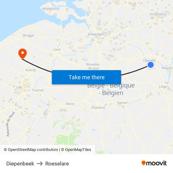 Diepenbeek to Roeselare map