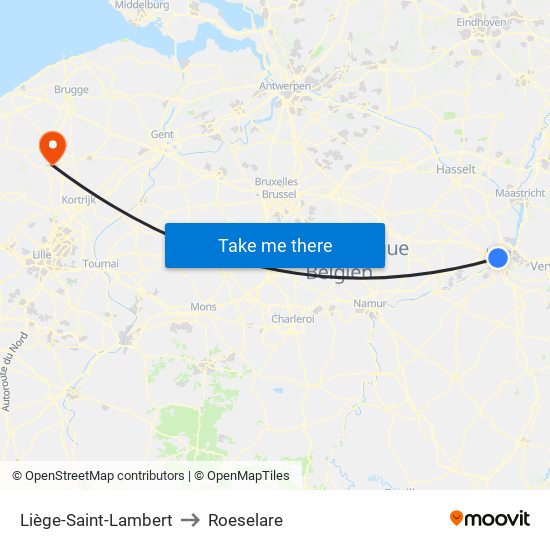 Liège-Saint-Lambert to Roeselare map