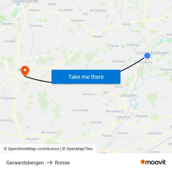 Geraardsbergen to Ronse map