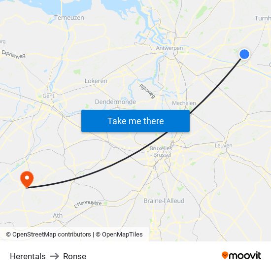 Herentals to Ronse map