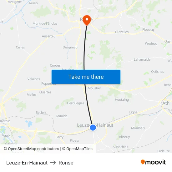 Leuze-En-Hainaut to Ronse map
