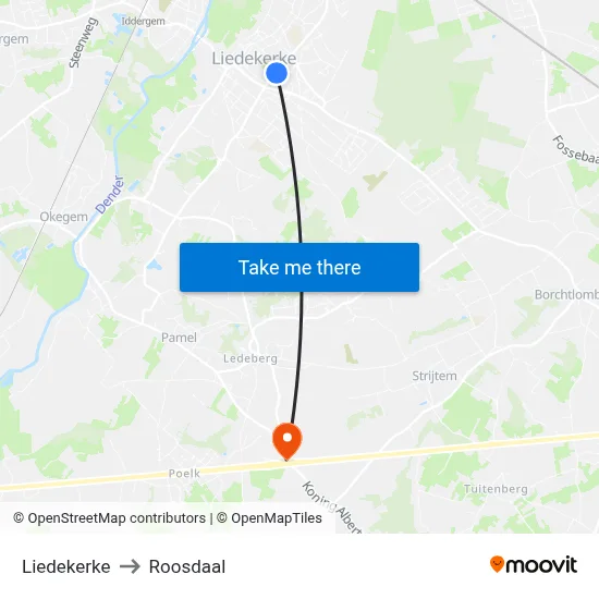 Liedekerke to Roosdaal map
