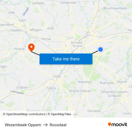 Wezembeek-Oppem to Roosdaal map