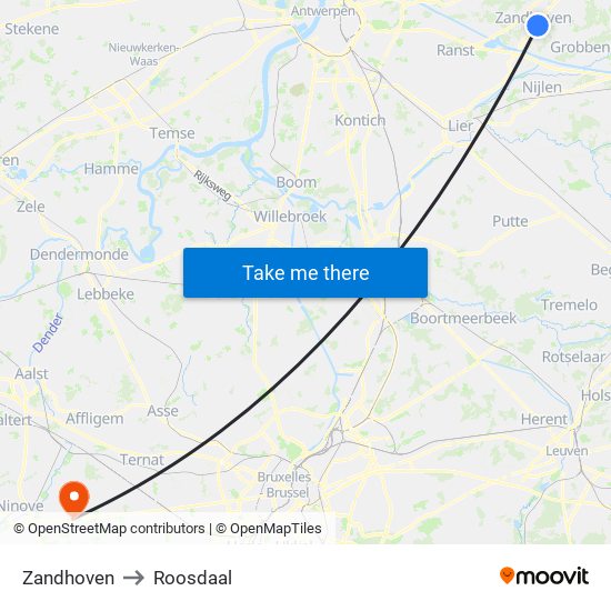 Zandhoven to Roosdaal map