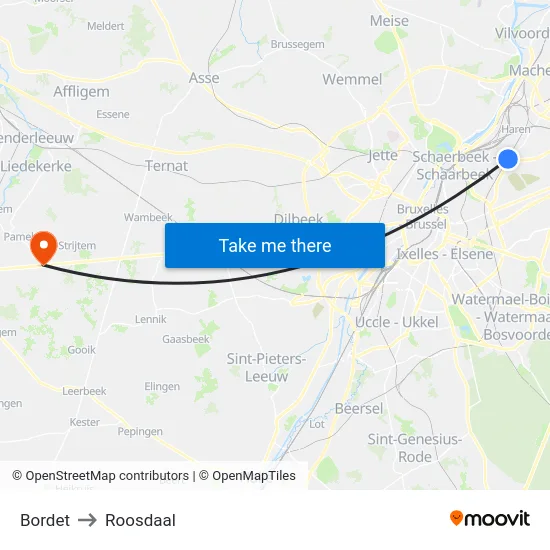 Bordet to Roosdaal map