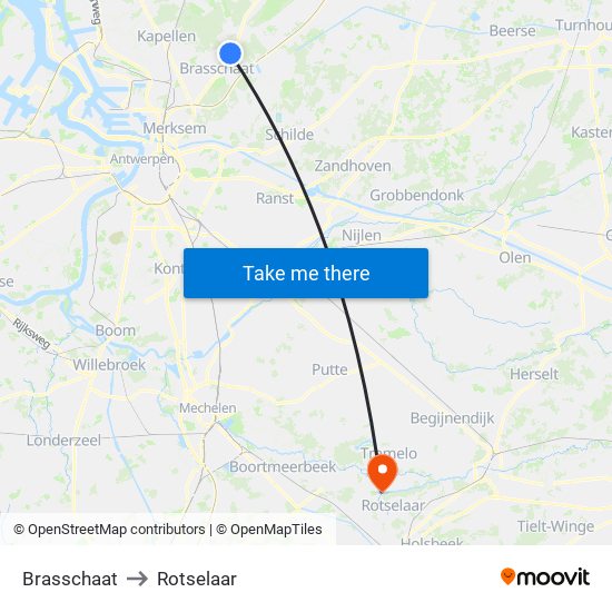 Brasschaat to Rotselaar map