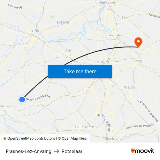 Frasnes-Lez-Anvaing to Rotselaar map