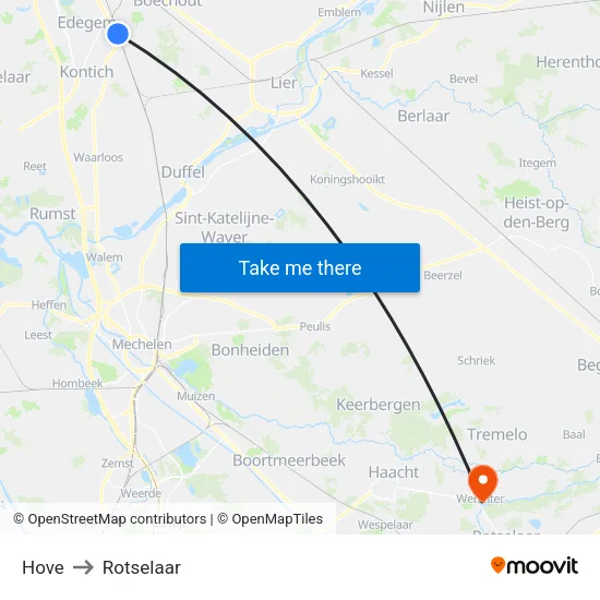 Hove to Rotselaar map