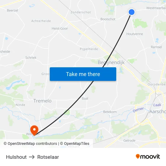 Hulshout to Rotselaar map