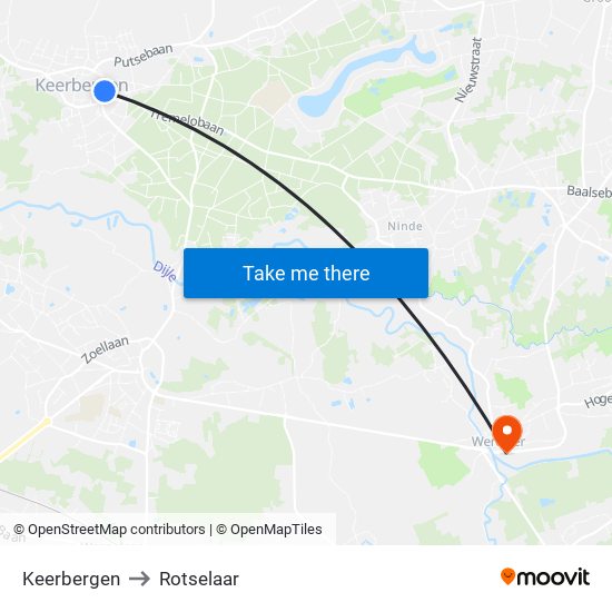 Keerbergen to Rotselaar map