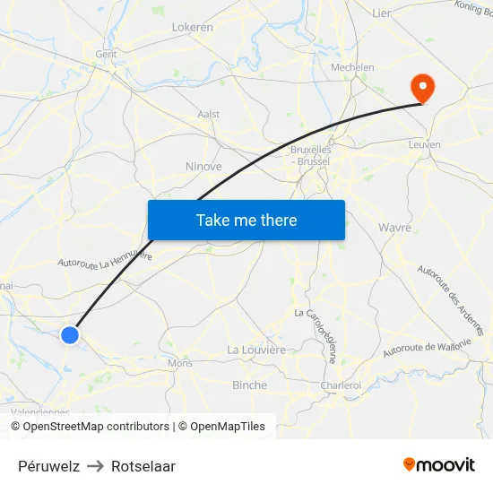 Péruwelz to Rotselaar map